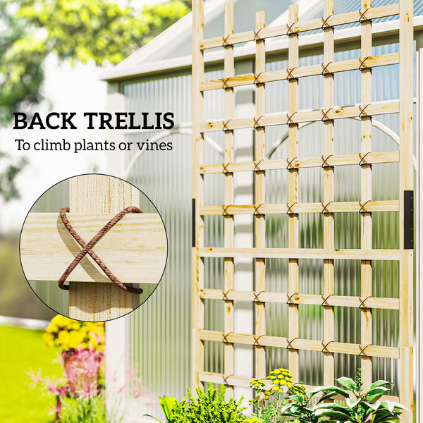 Wooden planter with trellis on wheels