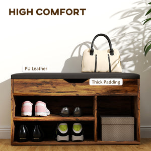 Shoe bench with padded seat and hidden storage – Rustic brown