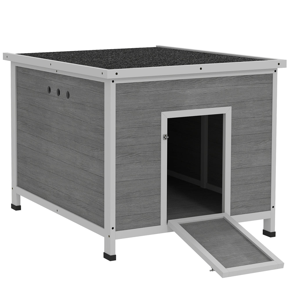 Duck Coop, Wooden Chicken House Rabbit Hutch with Openable Roof, Removable Floor, Double Doors, Ramp, Grey