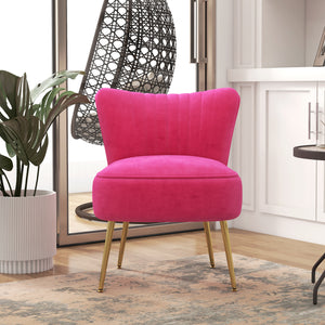 Velvet lounge chair with gold steel legs and tufted backrest, pink