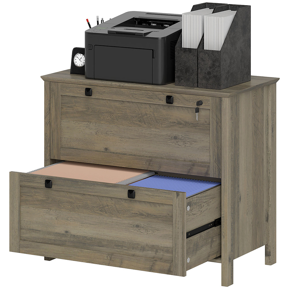 2-drawer filing cabinet, lockable with adjustable hanging bar for A4 documents, weathered grey oak