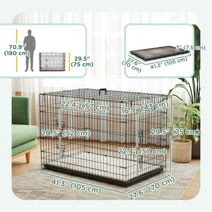 41" Dog Crate with 2 Doors, Foldable Metal Dog Crate with Soft Cushion, Black