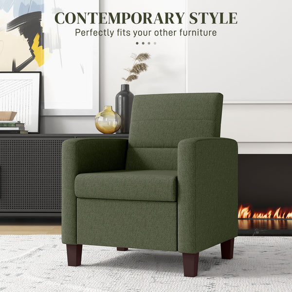 Fabric armchair with seat cushion and non-slip glides, dark green