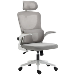 Ergonomic Office Chair with Auto-Adaptive Lumbar Support, High Back Desk Chair with Adjustable Headrest &amp; Height, Rotatable Arm, Rocking Function for Office, Gray