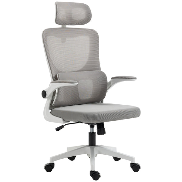 Ergonomic Office Chair with Auto-Adaptive Lumbar Support, High Back Desk Chair with Adjustable Headrest &amp; Height, Rotatable Arm, Rocking Function for Office, Gray