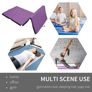 4'x10'x2'' Foldable Gymnastics Mat with Carry Handles for Yoga, MMA, Martial Arts, Stretching, Purple