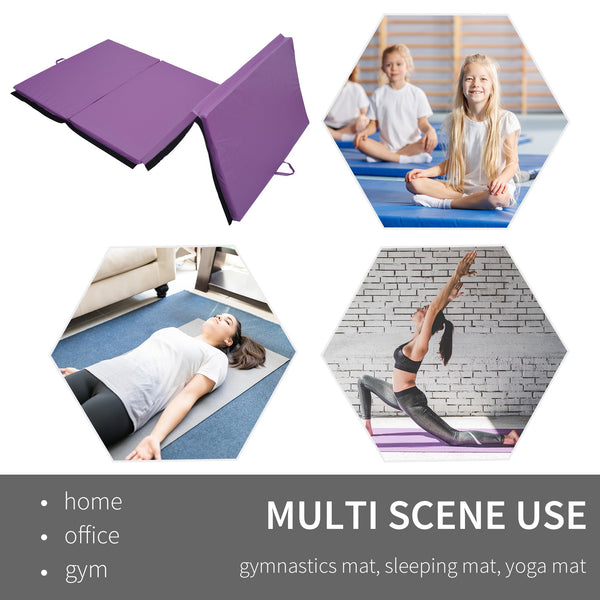 4'x10'x2'' Foldable Gymnastics Mat with Carry Handles for Yoga, MMA, Martial Arts, Stretching, Purple