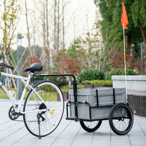 Steel bicycle trailer with foldable storage box and safety reflectors
