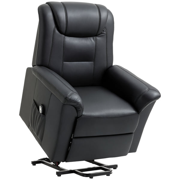 Black Faux Leather Power Recliner Lift Chair with Footrest and Remote Control