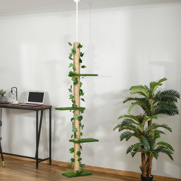 4-Level Cat Tree, Adjustable Height, Leaves with Scratching Post