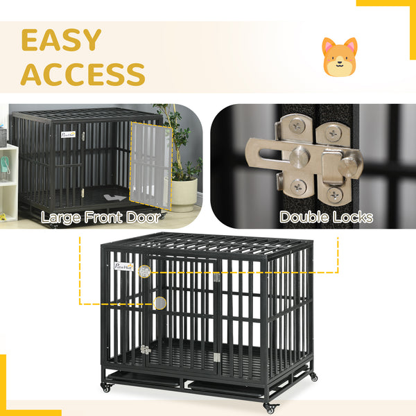 41" Heavy Duty Steel Dog Crate Kennel Pet Cage with Wheels for Convenient Access Anti-Pinching Floor, Black