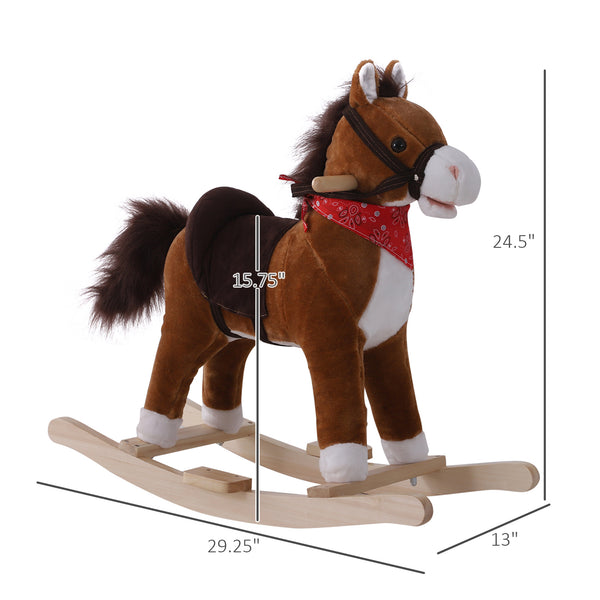 Plush Rocking Horse with Sound Scarf Included, Red and Brown