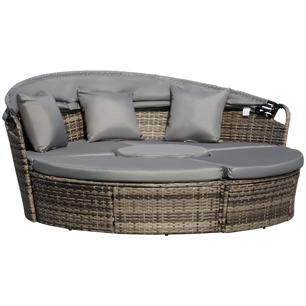 4-piece garden sofa bed with retractable canopy, grey