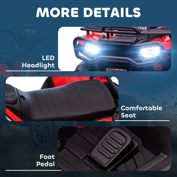 12V Off-Road Quad with Music and Knobby Tires, Red