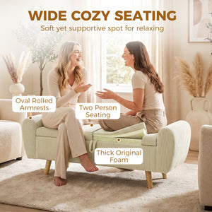 59" Corduroy Storage Bench, Beige