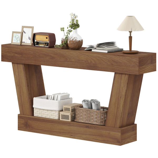 Vintage console table with open shelf for living room, dark brown