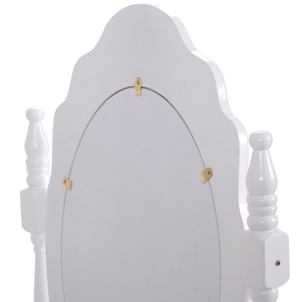 Dressing table set with padded stool, 360° rotating oval mirror and three drawers - White