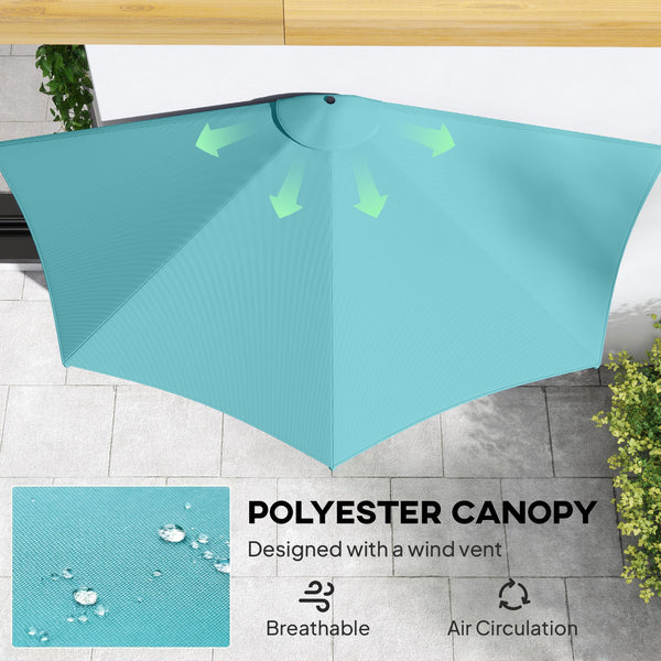 9.8 ft Half Round Crank Patio Umbrella, Light Blue