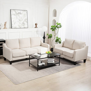 Modern sofa with pocket springs, linen upholstery, beige