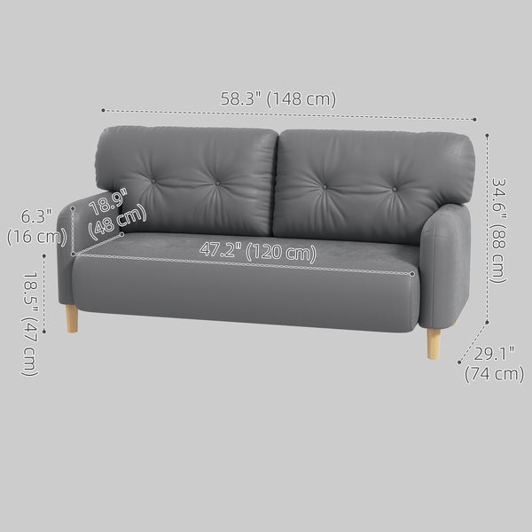Modern 2 seater upholstered sofa with solid wood frame, grey