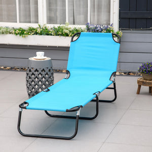 Outdoor Folding Lounge Chair, Steel Tanning Chair with Reclining Back, Breathable Mesh for Beach, Yard, Patio, Sky Blue