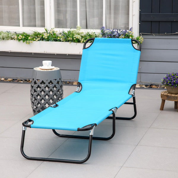 Outdoor Folding Lounge Chair, Steel Tanning Chair with Reclining Back, Breathable Mesh for Beach, Yard, Patio, Sky Blue