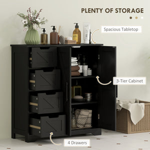 Country Style Bathroom Cabinet with Adjustable Shelf, Black