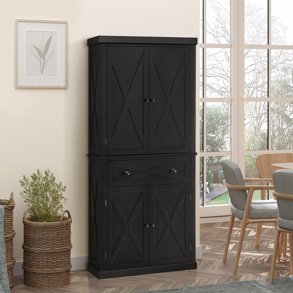 Storage unit with 4 doors, drawer and adjustable shelves, black