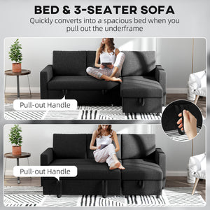 3-seater convertible sectional sofa with pull-out bed, reversible chaise longue and storage – Black
