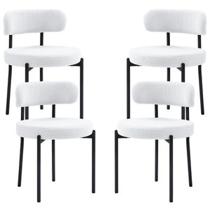 Set of 4 kitchen chairs with fleece upholstery, cream white