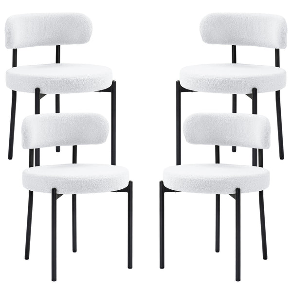 Set of 4 kitchen chairs with fleece upholstery, cream white