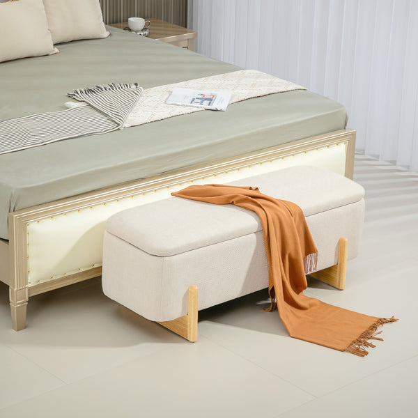 Ottoman bench with storage and cushioned seat – Cream white