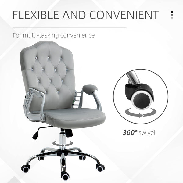 Velvet office chair with swivel casters, grey