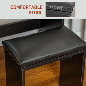 Dressing table with stool, LED illuminated mirror and drawers, black