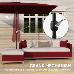 2 x 3 m Rectangular Tilting Aluminum Garden Parasol, Garden Umbrella, Outdoor Parasol with Crank, Wine Red