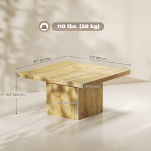 Square coffee table with 4 cm thick top, natural wood