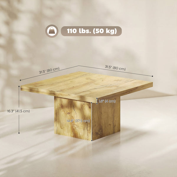 Square coffee table with 4 cm thick top, natural wood