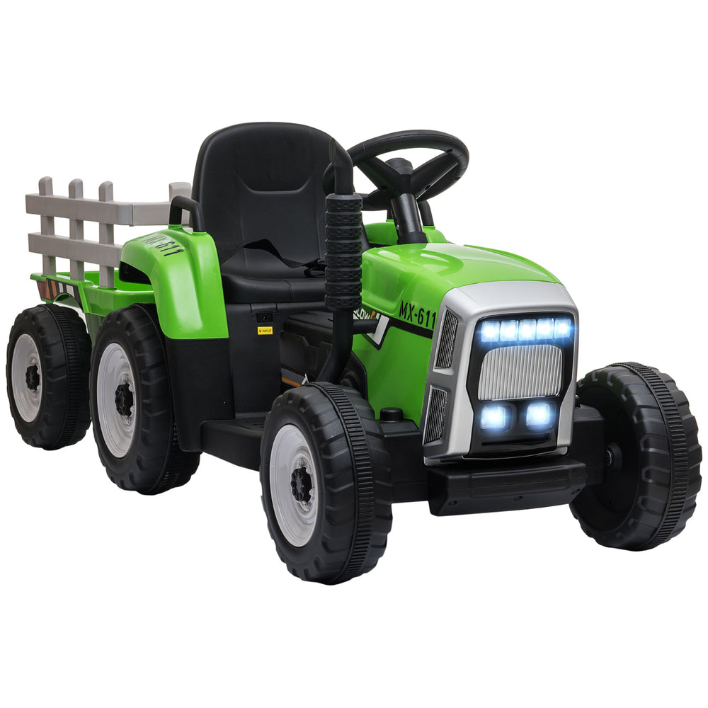 12V Electric Tractor with Trailer, Green