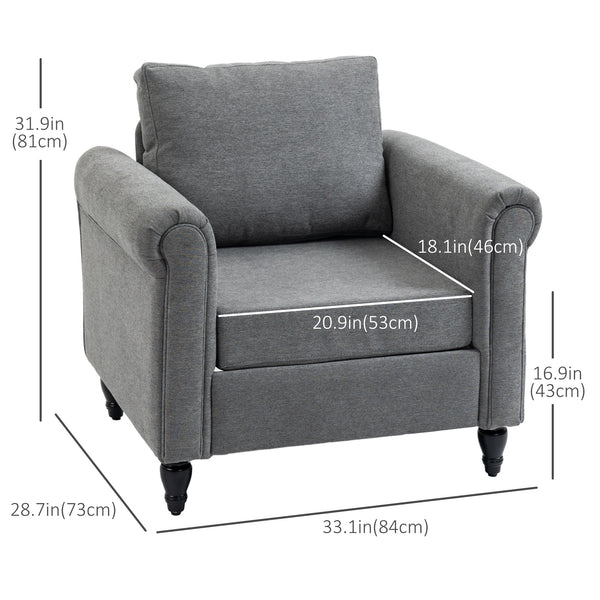 Upholstered occasional chair with armrests and rubberwood legs, light grey