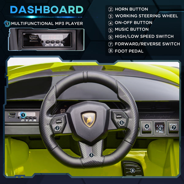 12V electric Lamborghini with parental remote control, green
