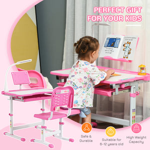 Children's study table with tilting top, pink