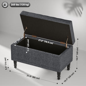 Linen fabric storage pouf with button tufting, gray