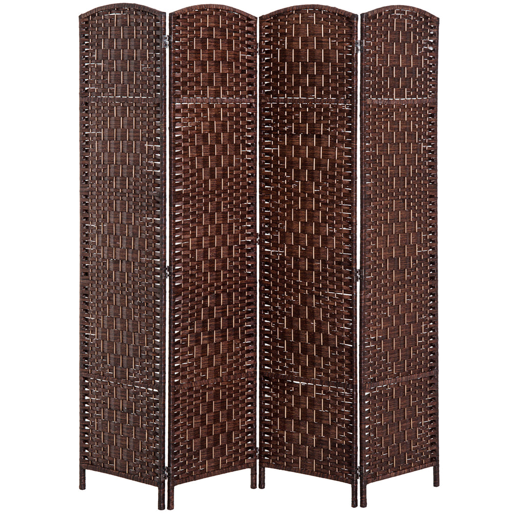 4-Panel Folding Room Divider with Wooden Frame, Brown