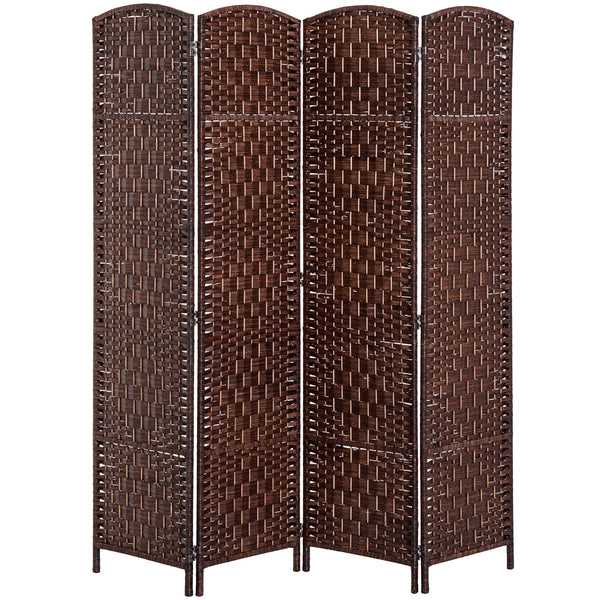 4-Panel Folding Room Divider with Wooden Frame, Brown
