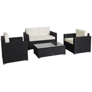 4 Piece Rattan Wicker Sofa Set with Cushions, Luxury Sectional, Coffee Color