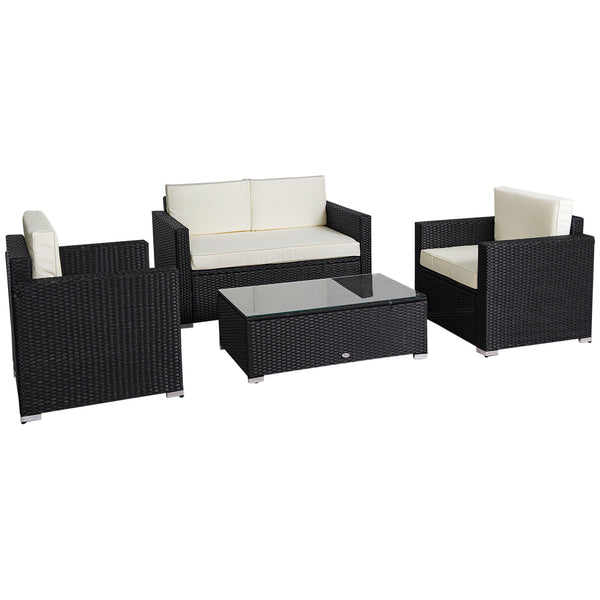 4 Piece Rattan Wicker Sofa Set with Cushions, Luxury Sectional, Coffee Color