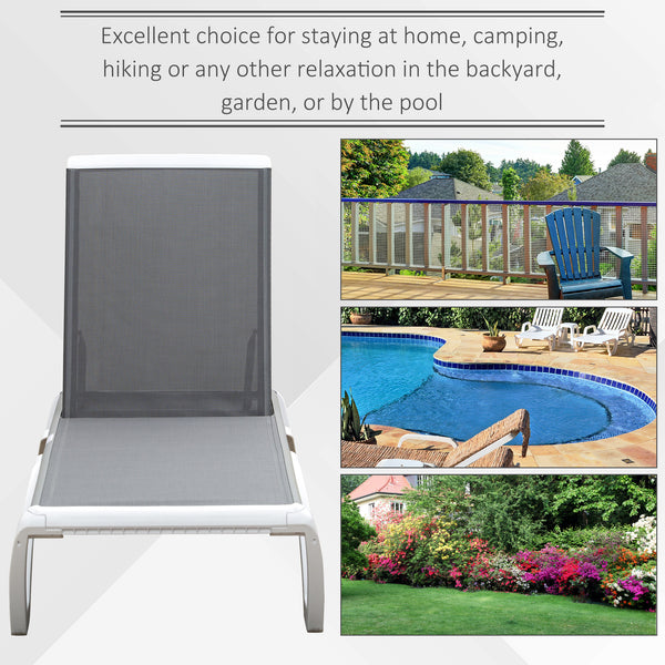 Outdoor Chaise Lounge Chair, Patio Aluminum Tanning Chair with 5-Level Adjustable Back, Portable Wheels, Breathable Mesh Fabric, for Pool, Deck, Garden, Grey