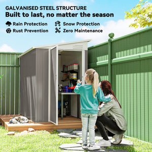 Lean-to metal garden shed with lockable door and ventilation, light grey