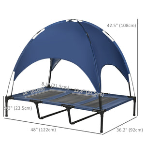Cooling elevated dog bed with canopy, dark blue