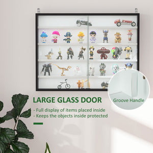 5-tier display case with 2 glass doors and 4 adjustable shelves, black and white